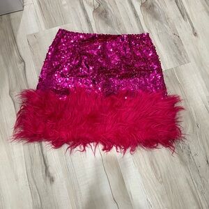 Pink Sequin and Feather Skirt